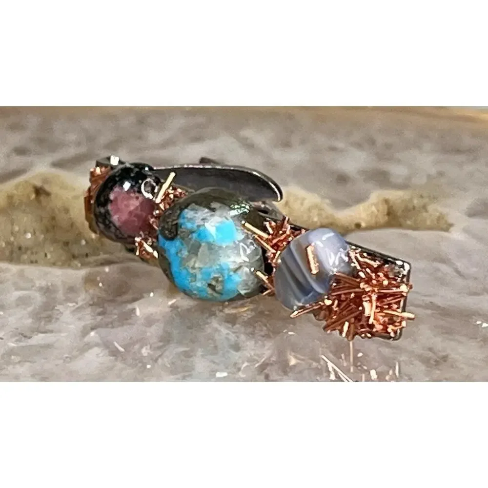 Vintage Silver Tone Turquoise Gemstone Copper Wire Southwestern Tie Clip
